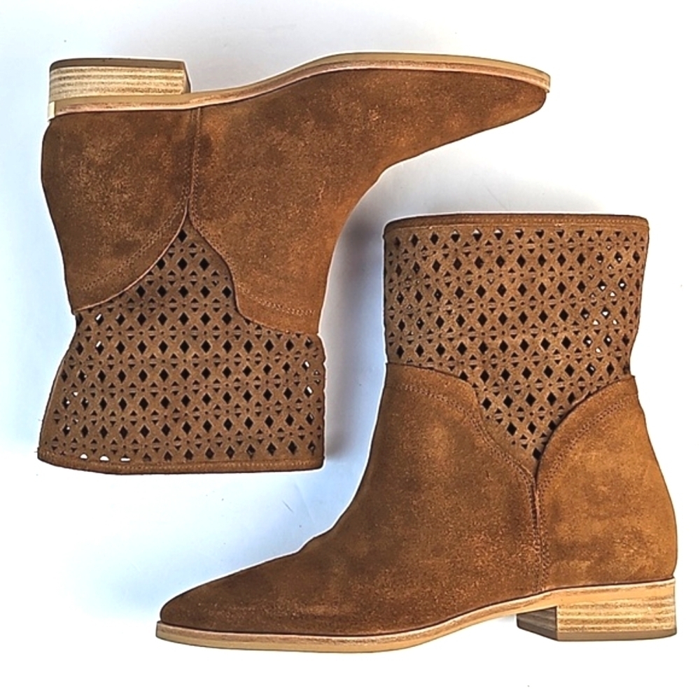 Michael Michael Kors Sunny Suede Leather Cut Out Pull On Ankle Bootie